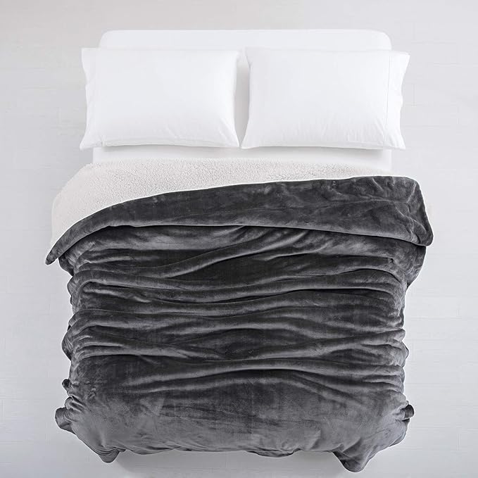 IR Imperial Rooms Grey Sherpa Fleece Throw Blanket Twin Size for Bed - Wholesale Bulk Pack of 12 Sherpa Blankets - Soft Fluffy Throw Blankets for Hotels, Guest Bedroom, 60x80 Inches