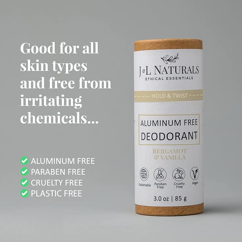 J&L Naturals Aluminum Free Deodorant for Men & Women | 100% Natural Ingredients With Coconut Oil, Shea Butter, & Essential Oils | Sustainable, Eco-Friendly (Bergamot & Vanilla, 3.0 Oz (Pack of 2))