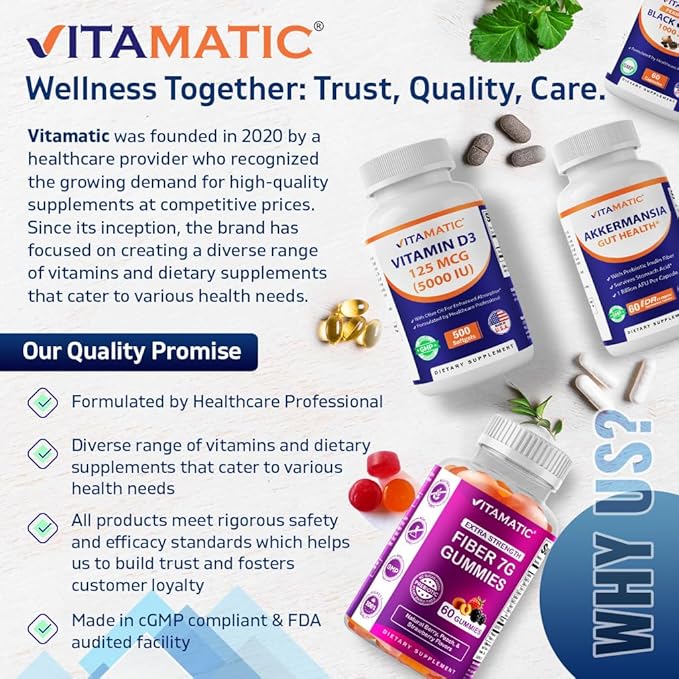 Vitamatic Biotin 10,000 mcg (10 mg) for Stronger Hair, Skin & Nails - 365 Vegan Tablets- Also Called Vitamin B7