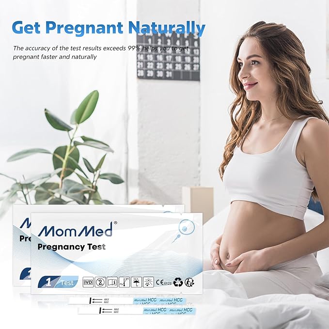MomMed Pregnancy Test, 25 HCG Pregnancy Test Strips for Early Detection, Over 99% Accurate, 25 Free Urine Cups, Bulk Pregnancy Tests for Home Use, Pruebas de Embarazo