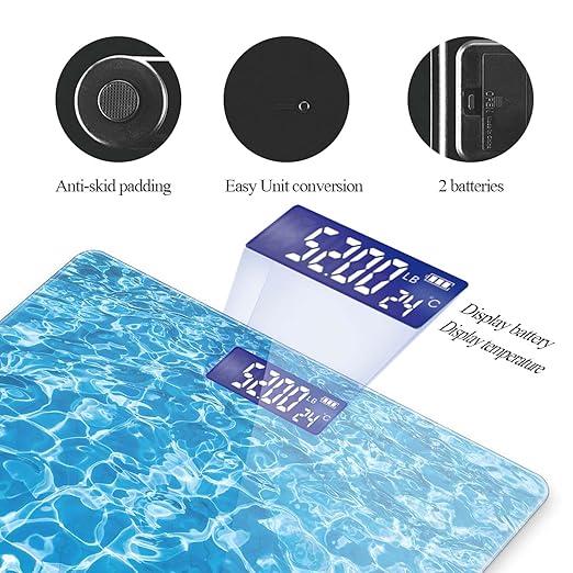 Weight Scale Digital Bathroom Scale Scale for Body Weight 400 lbs Personalized Digital Scale with Backlit Display Easy Read(Battery Not Included) - Blue Water Ripple