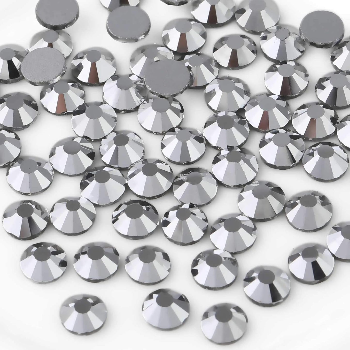 beadsland Flat Back Crystal Rhinestones Round Gems for Nail Art and Craft Glue Fix,Silver Hematite (2.7-2.8mm) SS10/1440pcs