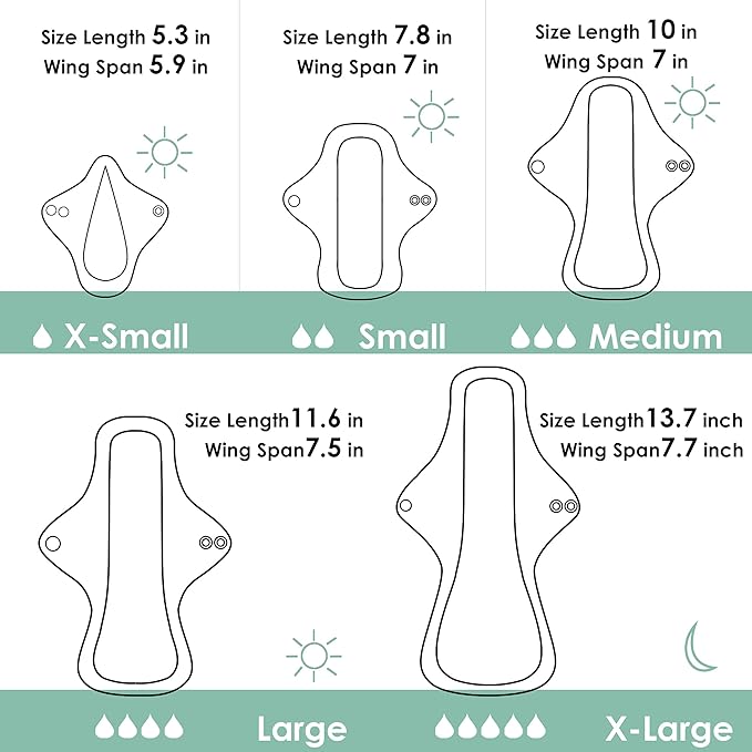 wegreeco 6 Pcs Reusable Menstrual Pads, Ultra Absorbent Cloth Pads for Heavy Flow, Sanitary for Teens,Women, Nonslip, Inner Mustard Yellow, Grey, Beige, Rose Gold Outer, XL