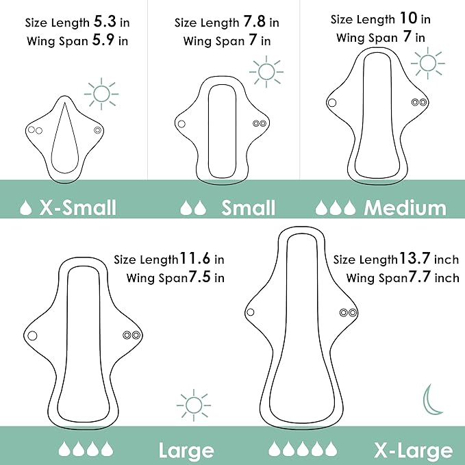 wegreeco 6 Pcs Reusable Menstrual Pads, Ultra Absorbent Cloth Pads for Period, Sanitary for Teens, Women, Nonslip Panty Liners + 1 Pc Wet Bag (Mustard Yellow, Grey, Beige, M)
