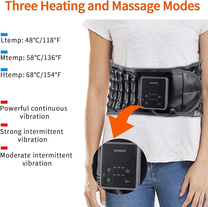 Decompression Back Belt with Heating and Vibration, Inflatable Lumbar Traction Belt for Back Pain Relief with 4000mAh Rechargeable Battery, Size Fits 29-49 Waist, Black
