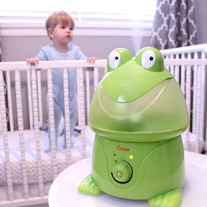 Crane Ultrasonic Cool Mist Animal Humidifier for Kids Bedroom and Nursery, 1 Gallon Easy Clean, Adjustable Settings, Frog Humidifier