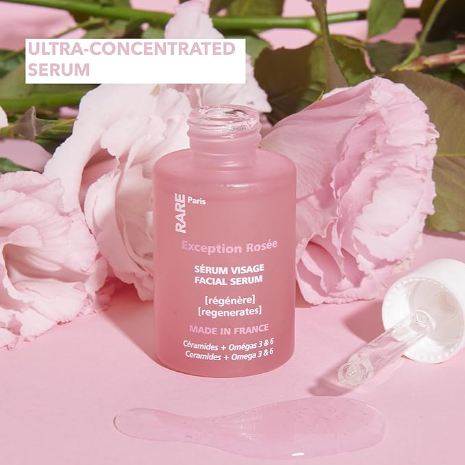 RARE Paris - Exception Rosée - Regenerating Facial Serum - Hydrating & Brightening - With Ceramides & Omega-3 & 6 - Brightening, Firming & Revitalizing - Multi-Active Serum Formula - 1oz