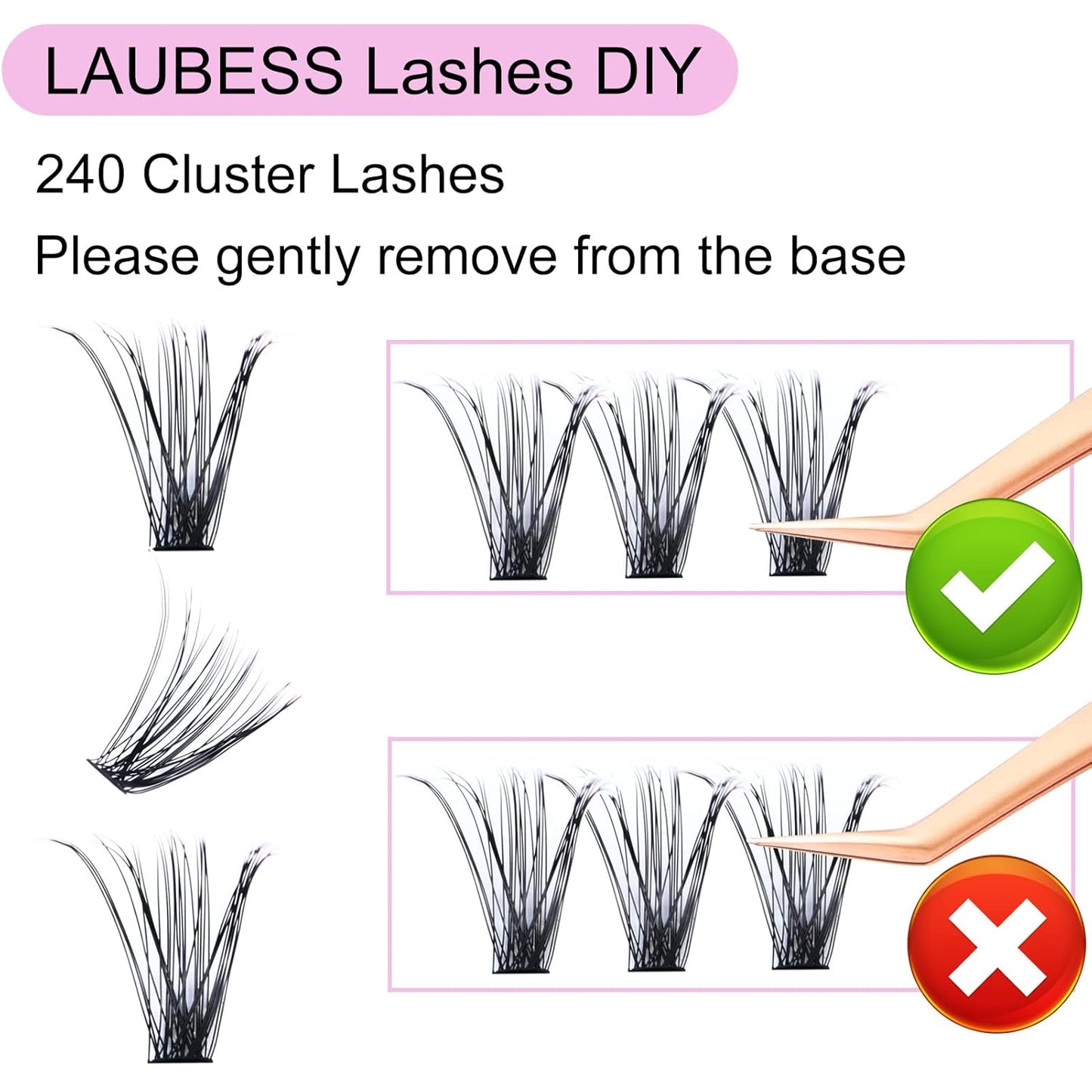 Lash Clusters LAUBESS Individual Lashes Waterproof Eyelash Clusters DIY at Home Cluster Eyelash Extensions Soft Cluster Lashes for Beginners (40D-D-14)