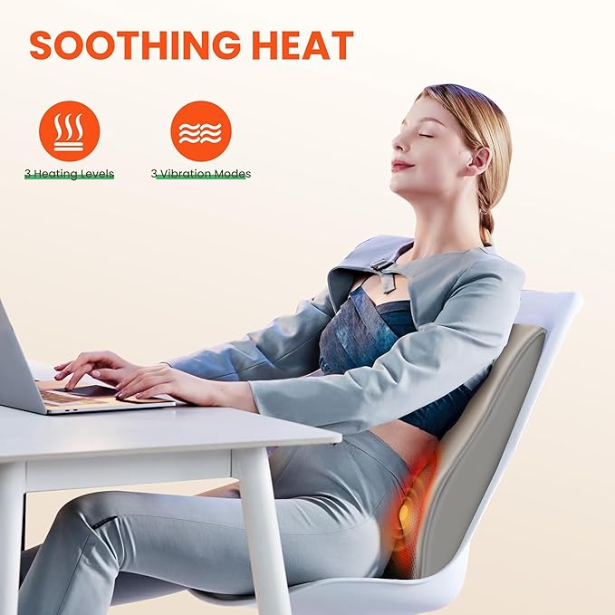 Back Massager for Pain Relief Deep Tissue, Shiatsu Back and Neck Massager with Soothing Heat, Vibration Kneading Massage Pillow for Neck Shoulder, Gifts for Women Mom
