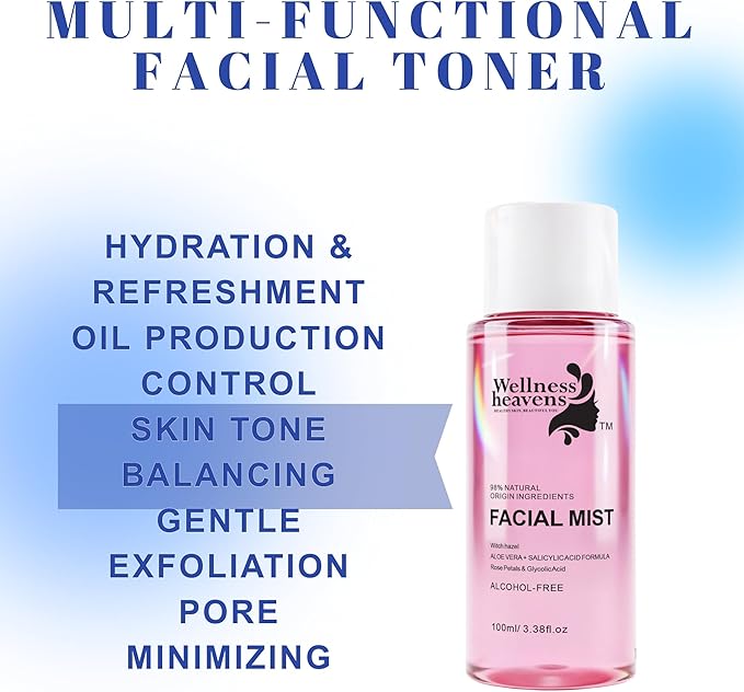 Hydrating Toner for Face, Refreshing Facial Mist with Witch Hazel, Rose Water, Salicylic & Glycolic Acid | A Zero Pore Cleanser, Helps Fade Dark Spots & Minimize Pores, Alcohol-Free Toner, 100 ml