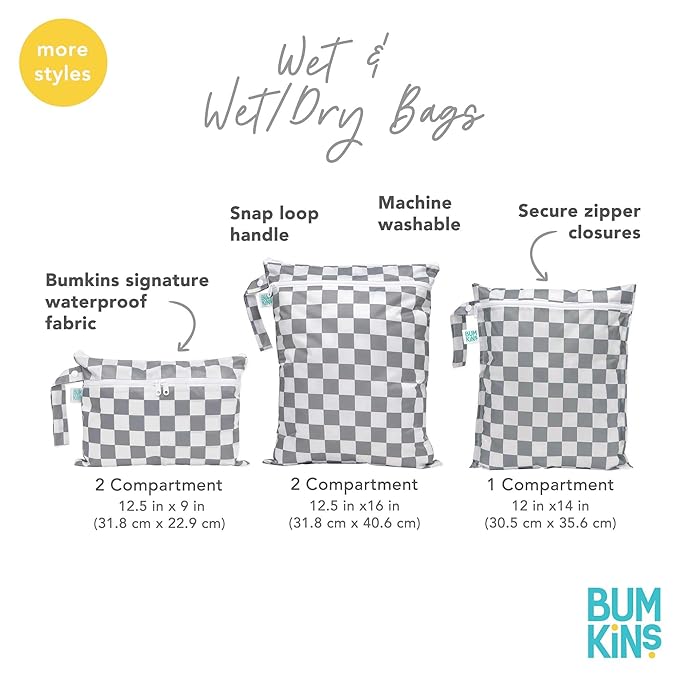 Bumkins Waterproof Wet Bag for Baby, Travel, Swim Suit, Cloth Diapers, Pump Parts, Pool, Beach, Gym Clothes, Toiletry, Hook to Stroller, Daycare, Zipper Reusable Wetdry Packing Pouch, Cactus Green