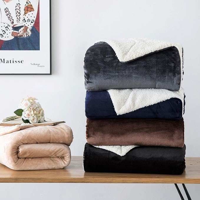 IR Imperial Rooms Navy Sherpa Fleece Throw Blanket Twin Size for Bed - Wholesale Bulk Pack of 12 Sherpa Blankets - Soft Fluffy Throw Blankets for Hotels, Guest Bedroom, 60x80 Inches