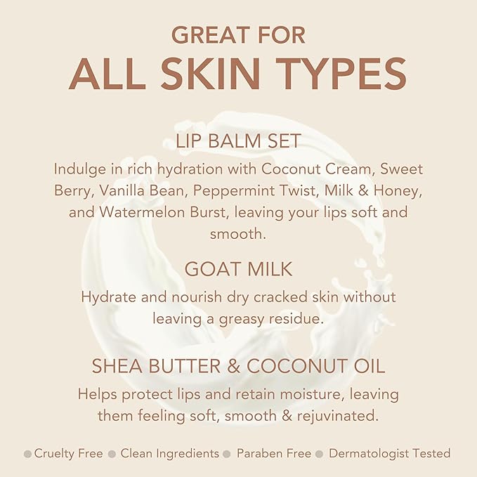 Dionis Goat Milk Skincare Lip Balm Set, Beeswax, Shea Butter & Coconut Oil Self Care Made in The USA, Cruelty Free, Paraben Free Hydrating Moisturizer for Dry Lips, Candy Box Assorted Scents, 0.28oz