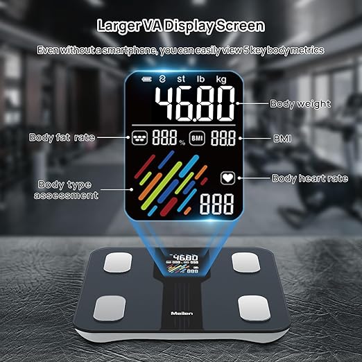 Scale for Body Weight,High Precision Digital Body Fat Analyzer, VA Large LED Smart Bathroom Scale, with BMI Heart Rate, 15 Body Composition, Sync Fitness App, Maximum Measuring Range 400lb