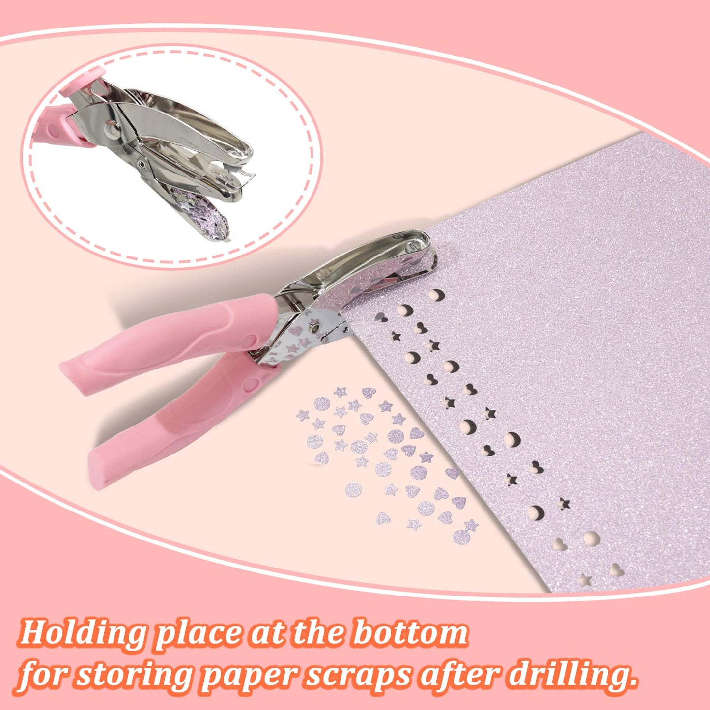 CheeMuii 5 Pieces Metal Handheld Paper Punch Single-Hole Tag Punch Set with Plastic Handle for Heart Circle Star Holes for DIY Craft Tags