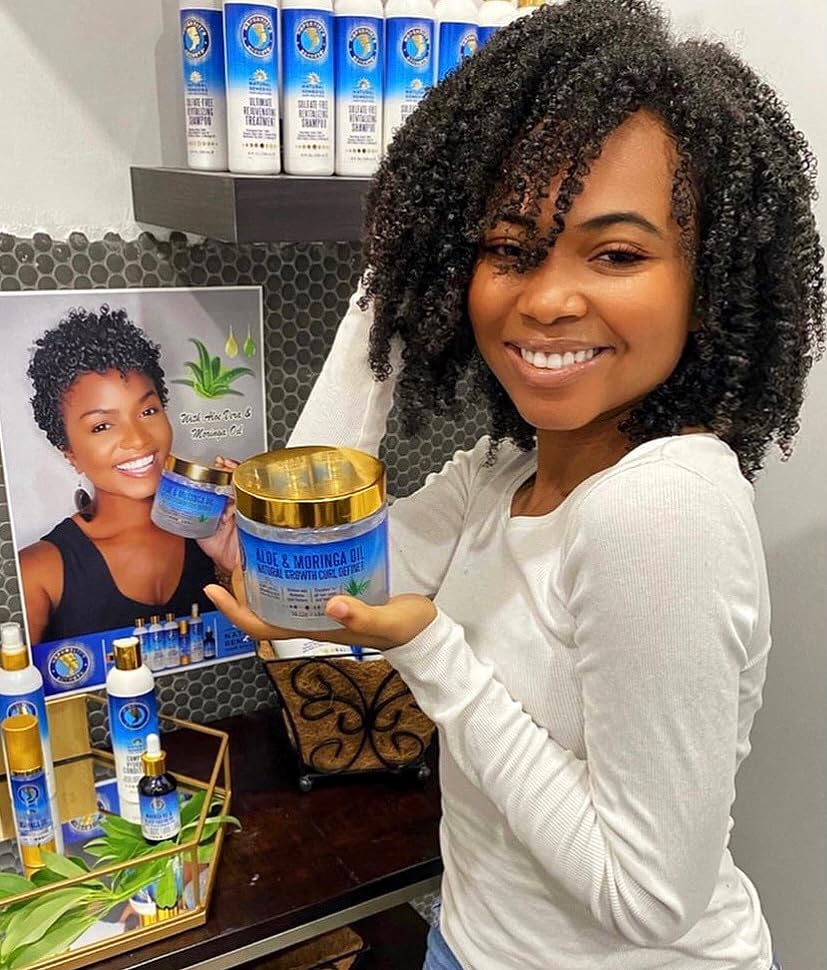 Nefertiti's Secrets Natural Growth Curl Definer | Aloe Vera and Moringa Oil for Hair Growth & Moisture | Strong Hold | Frizz Controller | Curly Hair Products for Women | 8 oz / 237 mL