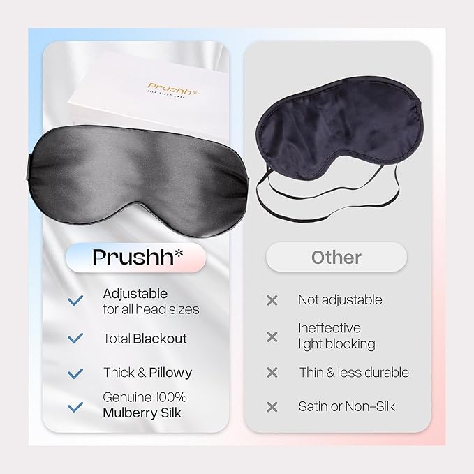 Adjustable Blackout Silk Sleep Mask - Luxurious 100% Pure Mulberry Silk Eye Mask for Restful Sleep & Travel, Hypoallergenic, Cooling, for Women & Men, Grade 6A Silk (Charcoal Grey)