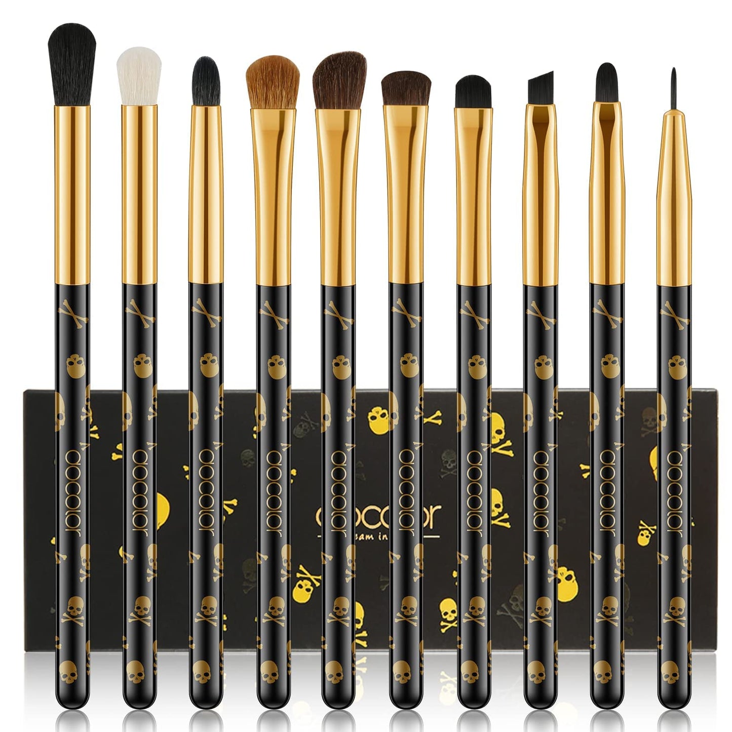 Docolor Eye Makeup Brushes 10Pcs Skull Printed Eyeshadow Makeup Brush Set Blending Concealer Eyebrow Eye Liners Premium Synthetic Eyeshadow Crease Brow Brush