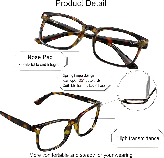 YEIN Bifocal Reading Glasses with Blue Light Blocking Lenses, Bifocal Reader for Women and Men, Vintage Square frame with Spring Hinge (+0.00/+1.25 magnification)