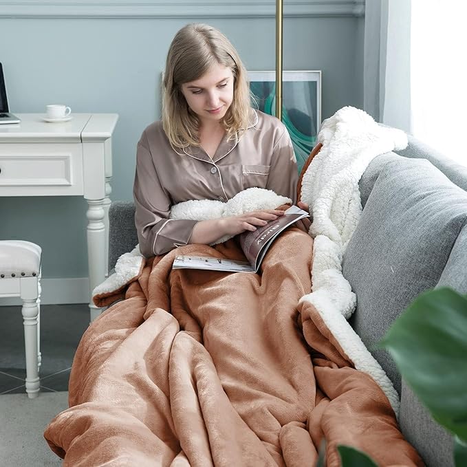 IR Imperial Rooms Sherpa Fleece Throw Blanket for Couch - Soft and Fuzzy Blanket for Winter - Reversible Thick and Warm Fluffy Throw Blankets for Bed, Sofa, Camping and Travel, Camel, 50x60 Inches