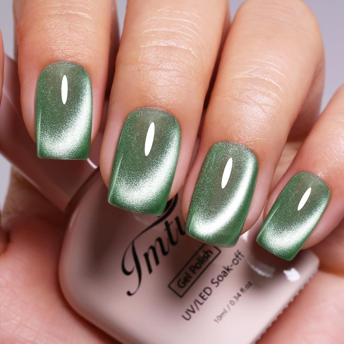 Imtiti Cat Eye Gel Nail Polish, Spring Green Holographic Magnetic Crystal Nail Gel Polish With Magnet Glittery Galaxy Spring Summer Kit Soak Off UV Led 10ML