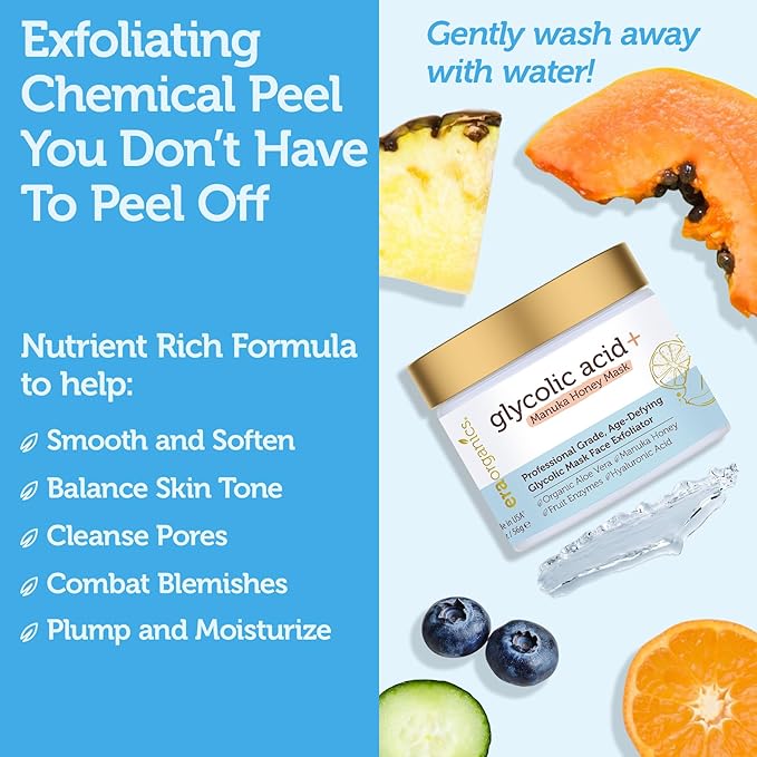 Era Organics Glycolic Acid Peel AHA BHA Exfoliant - 70% USP Grade Clinical Strength Age-Defying At Home Chemical Exfoliant for Face - Salicylic and Lactic Acid, Aloe Vera, Manuka Honey