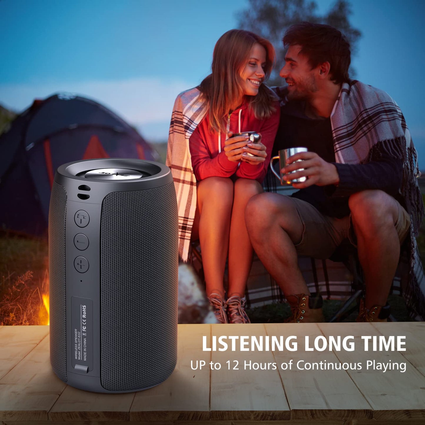 ZEALOT Portable Bluetooth Speakers, Wireless Speaker, S32 Samll Outdoor Speaker, Waterproof IPX5, Stereo Pairing/Bass/USB/MIC/TF Card/AUX for Home Outdoor Travel, Gift for Men, Kids -Black
