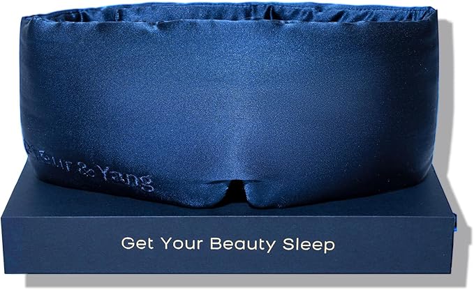 Fleur&Yang Silk Sleep Mask, Adjustable Blackout Sleeping Mask for Men Women, Soft Breathable 100% Mulberry Silk Fabric, Cooling Eye Cover Blindfold (Navy Blue)