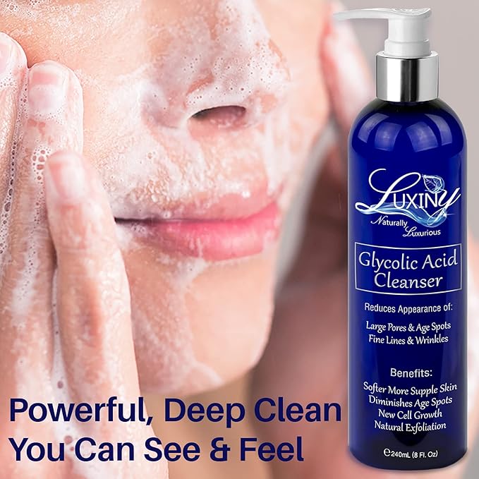 Luxiny 10% Glycolic Acid Face Wash & Exfoliating Cleanser, 8 oz – Vegan, Natural AHA Facial & Acne Body Wash for Women and Men – Pore Minimizer