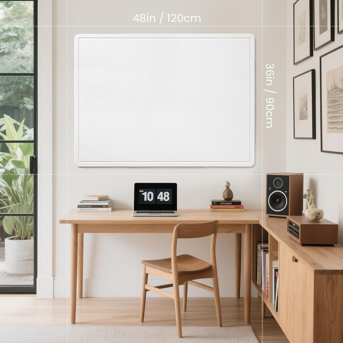 Large Bulletin Board - 48 x 36 Inches, Decorative Felt Pin Board for Wall - 4' x 3' Foldable Photo Display Board with Self-Adhesive Tape, Includes 20 Push Pins - White