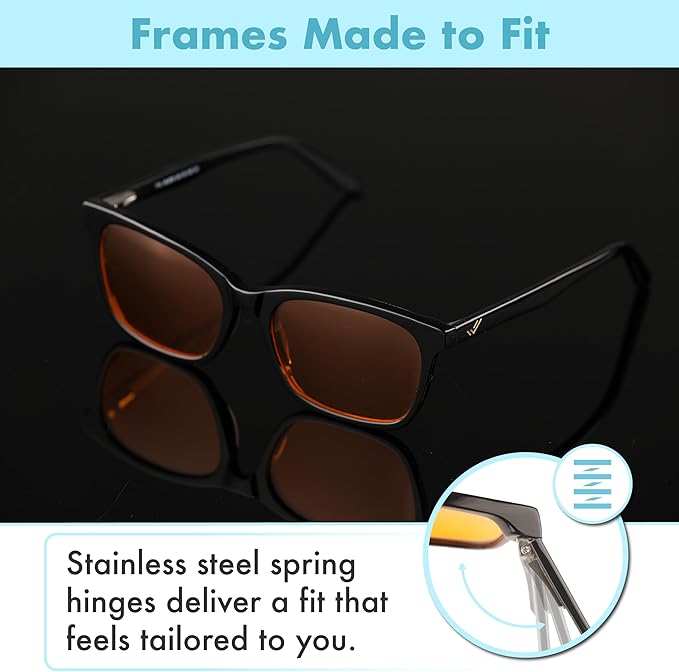 XL Orange Blue Light Blocking Glasses for Better Sleep - 99.5% Premium Acetate Computer Migraine Glasses for Men - Amber Tint Gaming Glasses - TV Blue Light Blockers Gamer Glasses for Eye Strain