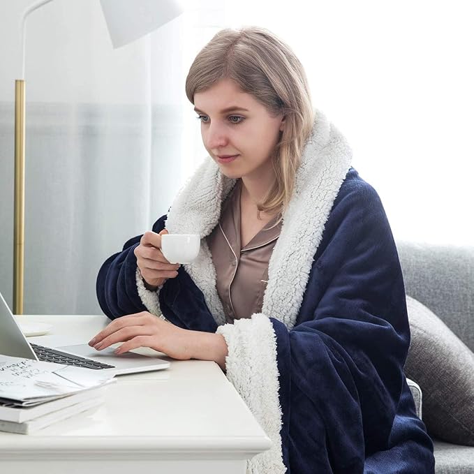 IR Imperial Rooms Navy Sherpa Fleece Throw Blanket Twin Size for Bed - Wholesale Bulk Pack of 12 Sherpa Blankets - Soft Fluffy Throw Blankets for Hotels, Guest Bedroom, 60x80 Inches