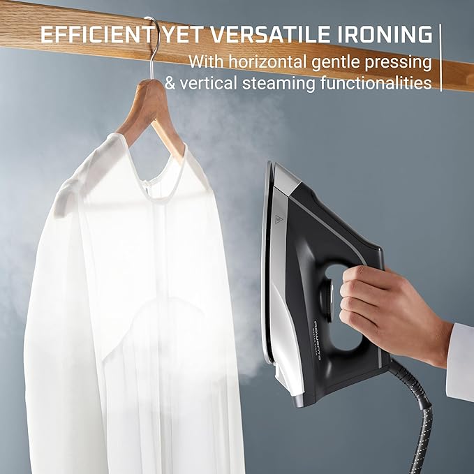 Rowenta Iron Steamer for Clothes, Master Steam Station, Professional Steam Iron For Clothes with Stainless Steel Soleplate 57 oz, 400 microsteam holes, Built-In Pump, 1750 watts, Black Green, VR8338
