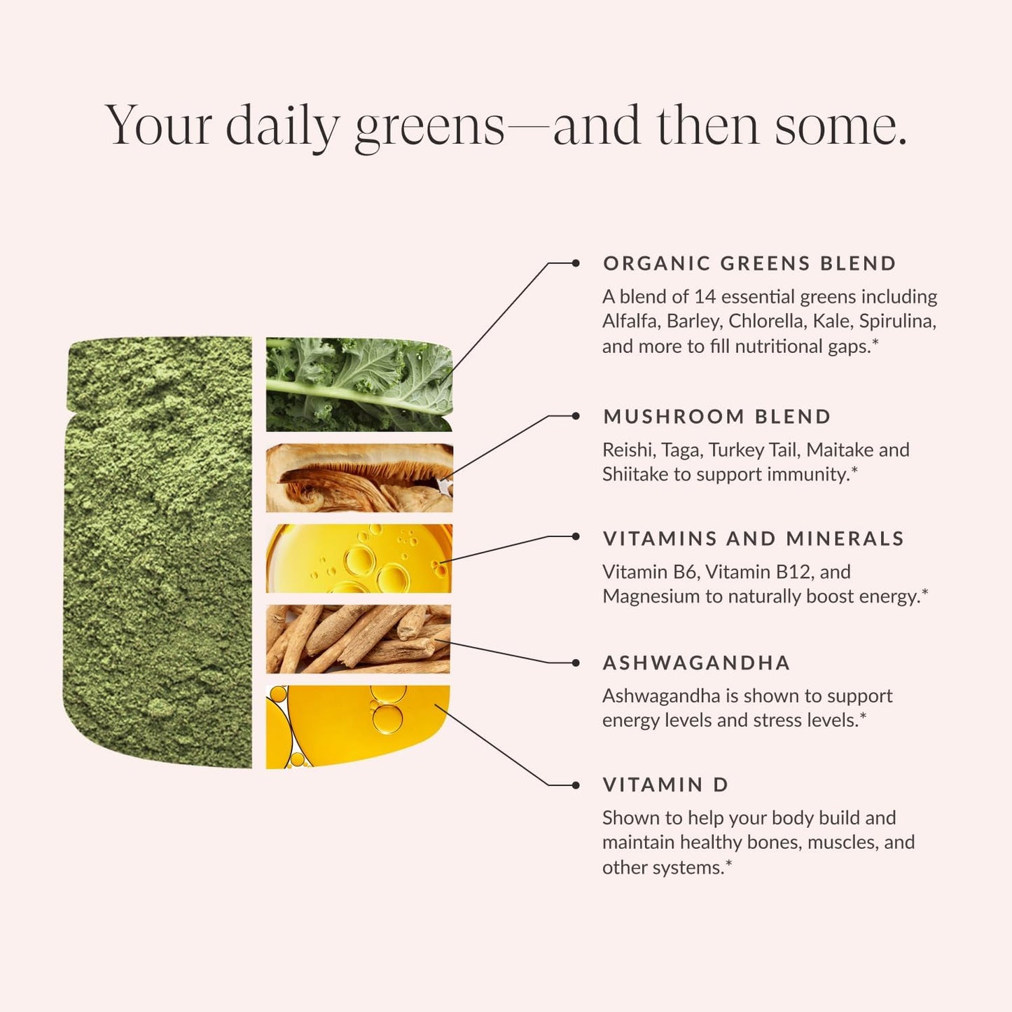Beam Greens Powder, Superfood Supplement for Gut Health, Vegan Organic Blend with Ashwagandha, Vitamin C, B12, B6, D, Non-GMO Daily Detox & Immune Support, Strawberry Kiwi Flavor - 30 Servings
