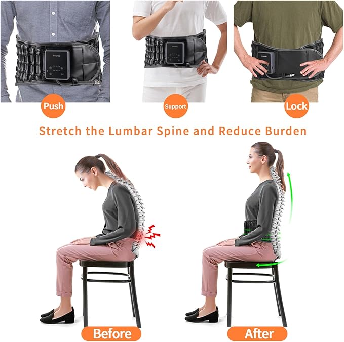Decompression Back Belt with Heating and Vibration, Inflatable Lumbar Traction Belt for Back Pain Relief with 4000mAh Rechargeable Battery, Size Fits 29-49 Waist, Black