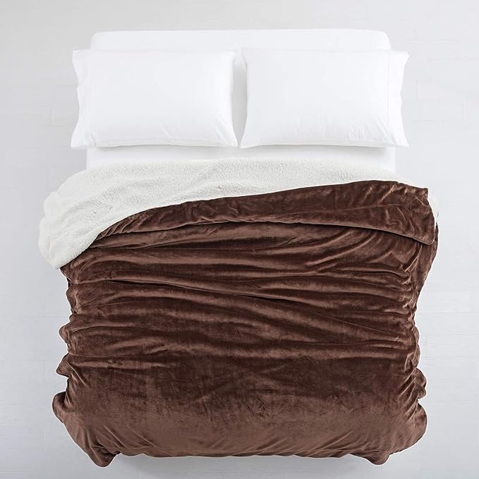 IR Imperial Rooms Coffee Sherpa Blankets Queen Size for Bed - Wholesale Bulk Pack of 9 Sherpa Blankets - Soft Fluffy Throw Blanket for Hotels, Guest Bedroom, 90x90 Inches