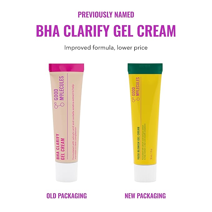 Good Molecules Yuzu Blemish Gel Cream - Lightweight Gel Moisturizer with Salicylic Acid, BHA and Natural Extracts to Target Acne, Even Skin Tone, and Texture - Skin Care for Face