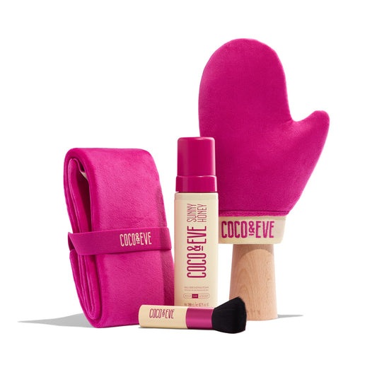 Coco & Eve Bali Bae Self Tan Set (Ultra Dark). All Natural Sunless Tanning Mousse. Instant Self Tanning Lotion with Bronzer, Mitt Applicator, Kabuki Brush and Back Applicator for Flawless Application.