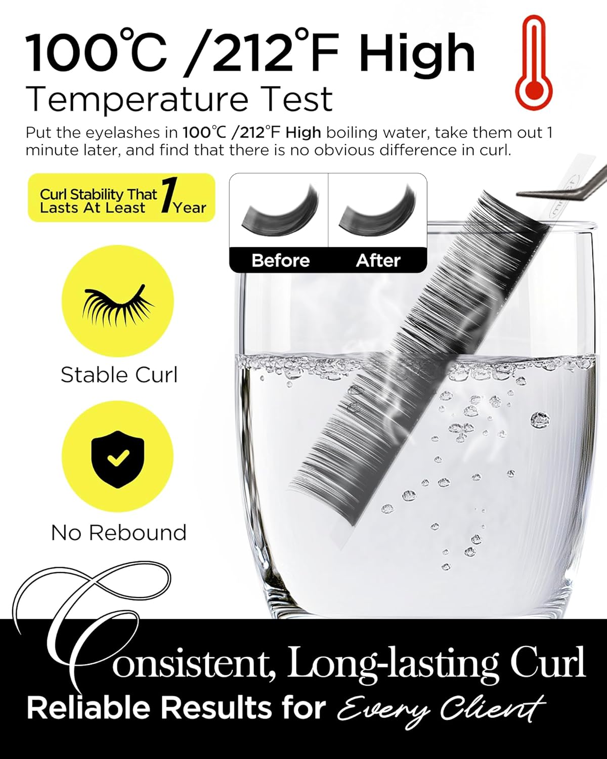 BEYELIAN Eyelash Extension 0.05 D+ Curl 10mm Tray Easy Fan Lash Extensions Volume Lashes 100°/212°F High Temperature Resistant Classic Professional Use Natural Matte Black (0.05 D+ 10mm)