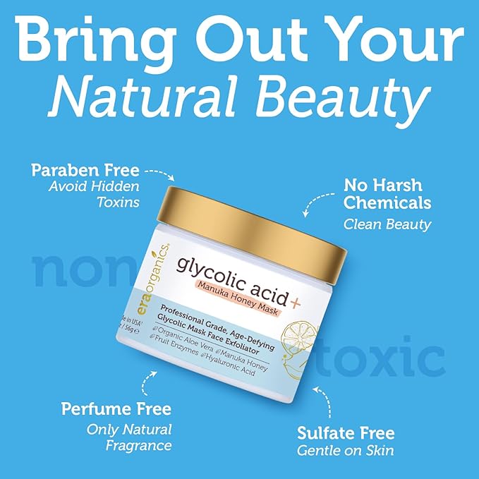 Era Organics Glycolic Acid Peel AHA BHA Exfoliant - 70% USP Grade Clinical Strength Age-Defying At Home Chemical Exfoliant for Face - Salicylic and Lactic Acid, Aloe Vera, Manuka Honey