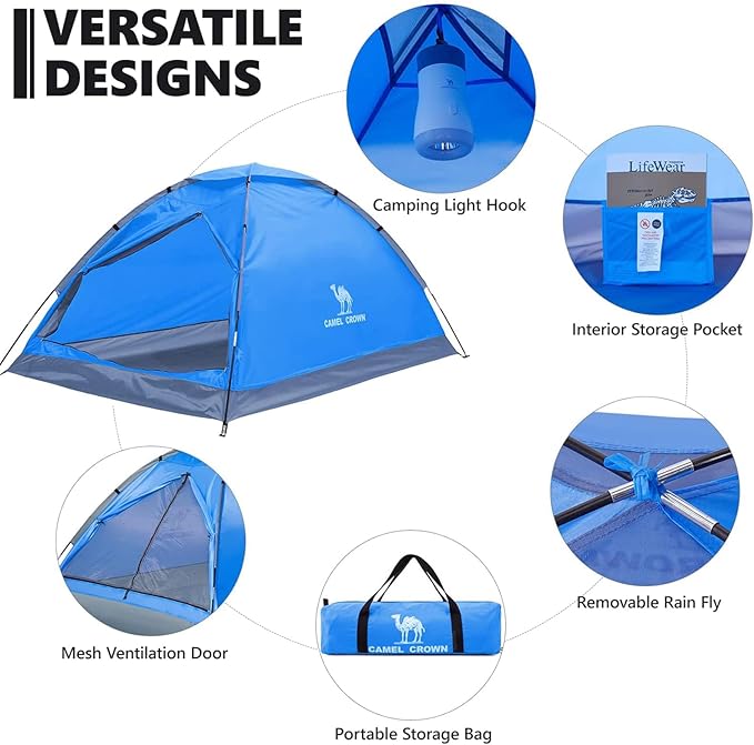 CAMEL CROWN Tents for Camping 2/3/4/5 Person Camping Dome Tent, Waterproof,Spacious, Lightweight Portable Backpacking Tent for Outdoor Camping/Hiking