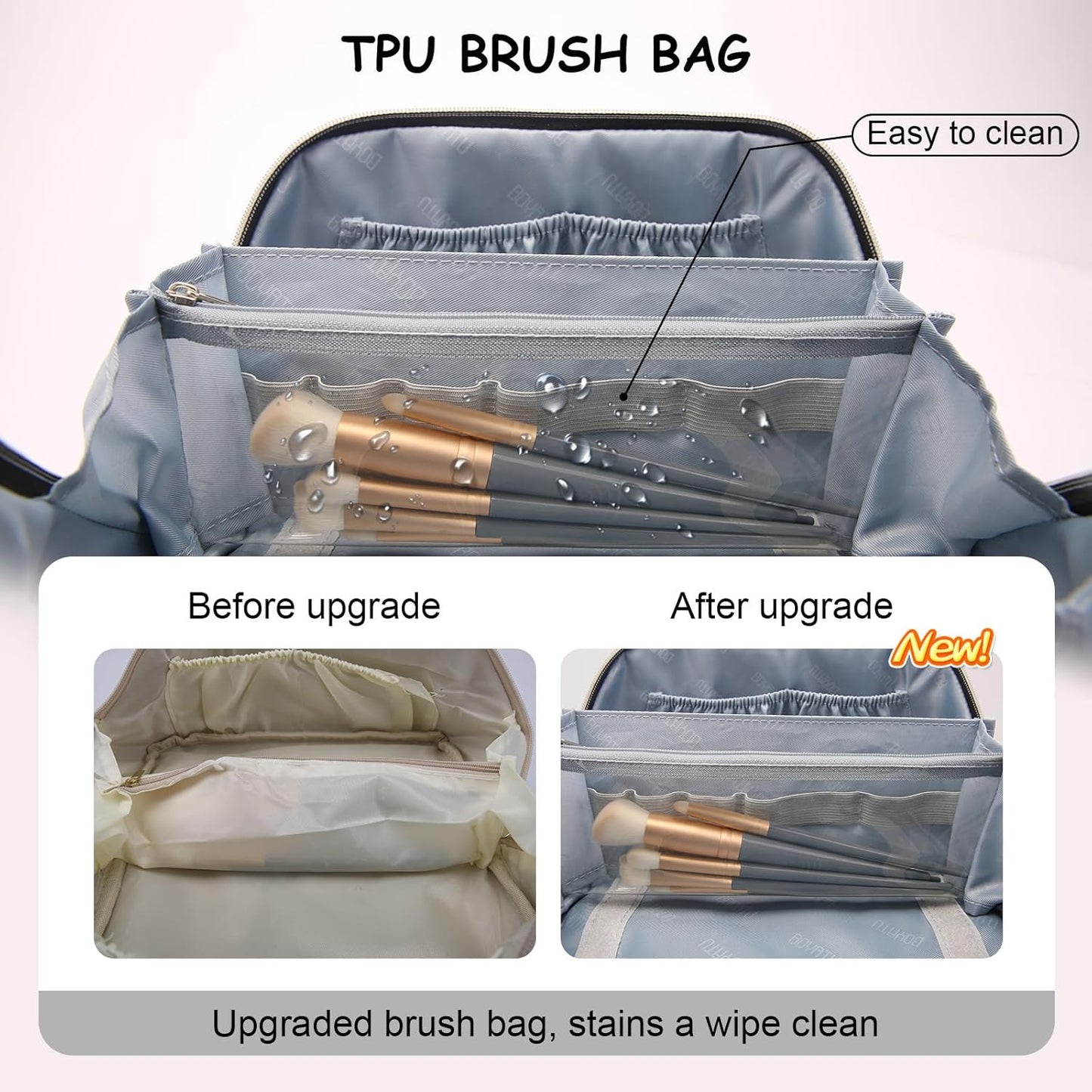 Travel Makeup Bags Cosmetic Organizer Bag: Quilted Make up Bag Set of 3 - PU Leather Toiletry Bags for Women - Portable Makeup Organizer with Compartments & Handle & Divider (14 Black New)