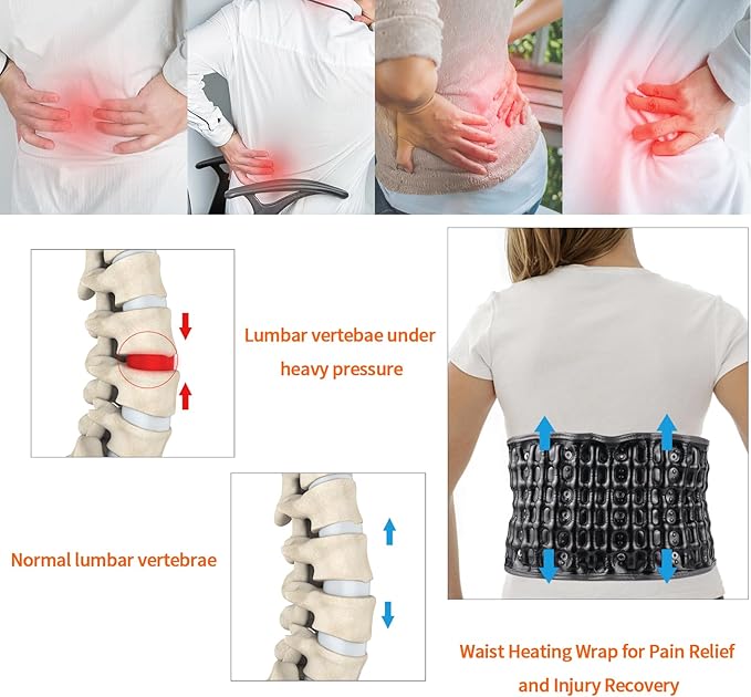 Decompression Back Belt with Heating and Vibration, Inflatable Lumbar Traction Belt for Back Pain Relief with 4000mAh Rechargeable Battery, Size Fits 29-49 Waist, Black
