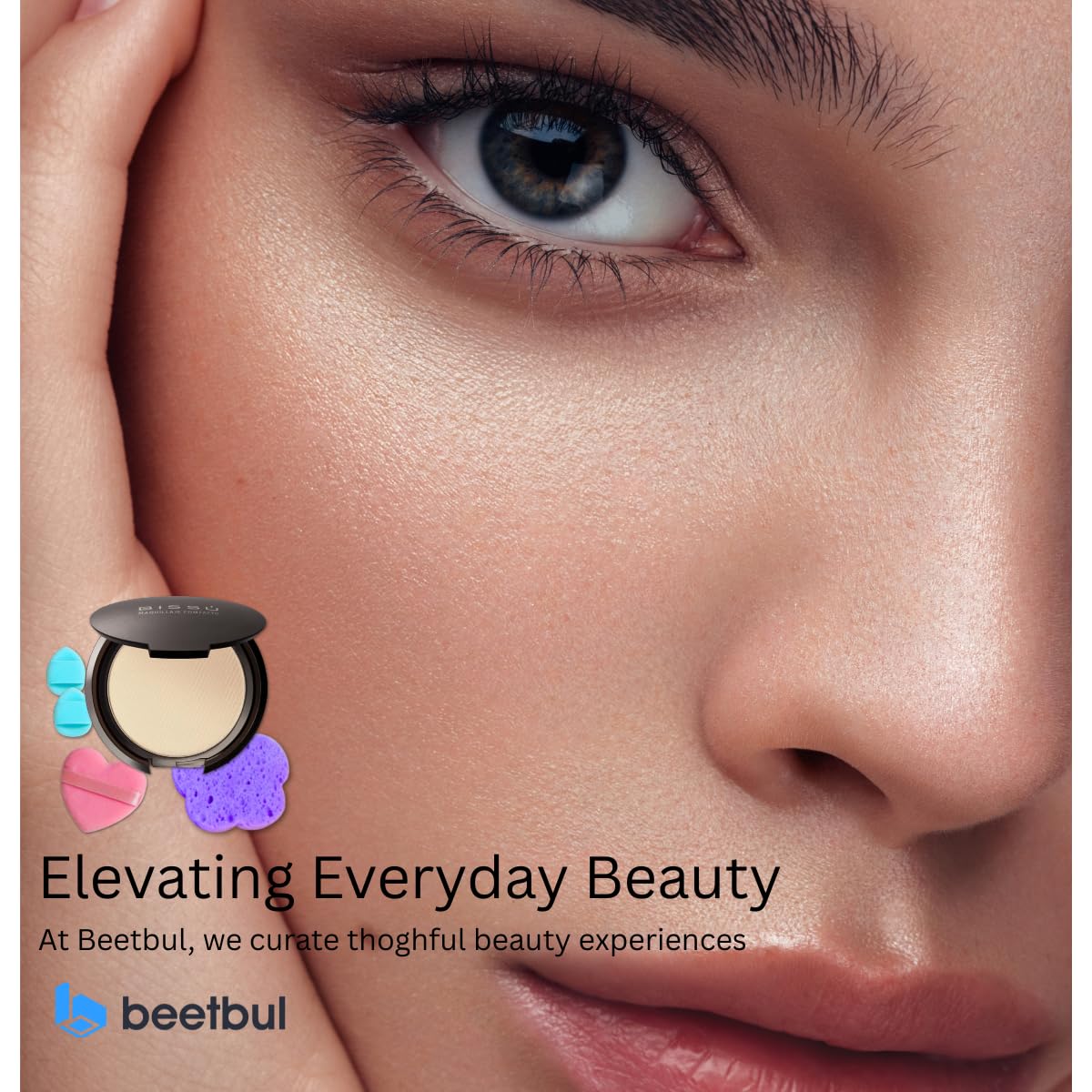 Beetbul Makeup & Exfoliation Kit - Bissú Compact Powder + 1 Medium Velvet Puff + 2 Finger Puffs + 1 Facial Exfoliating Sponge (01 Translucid, One Size)