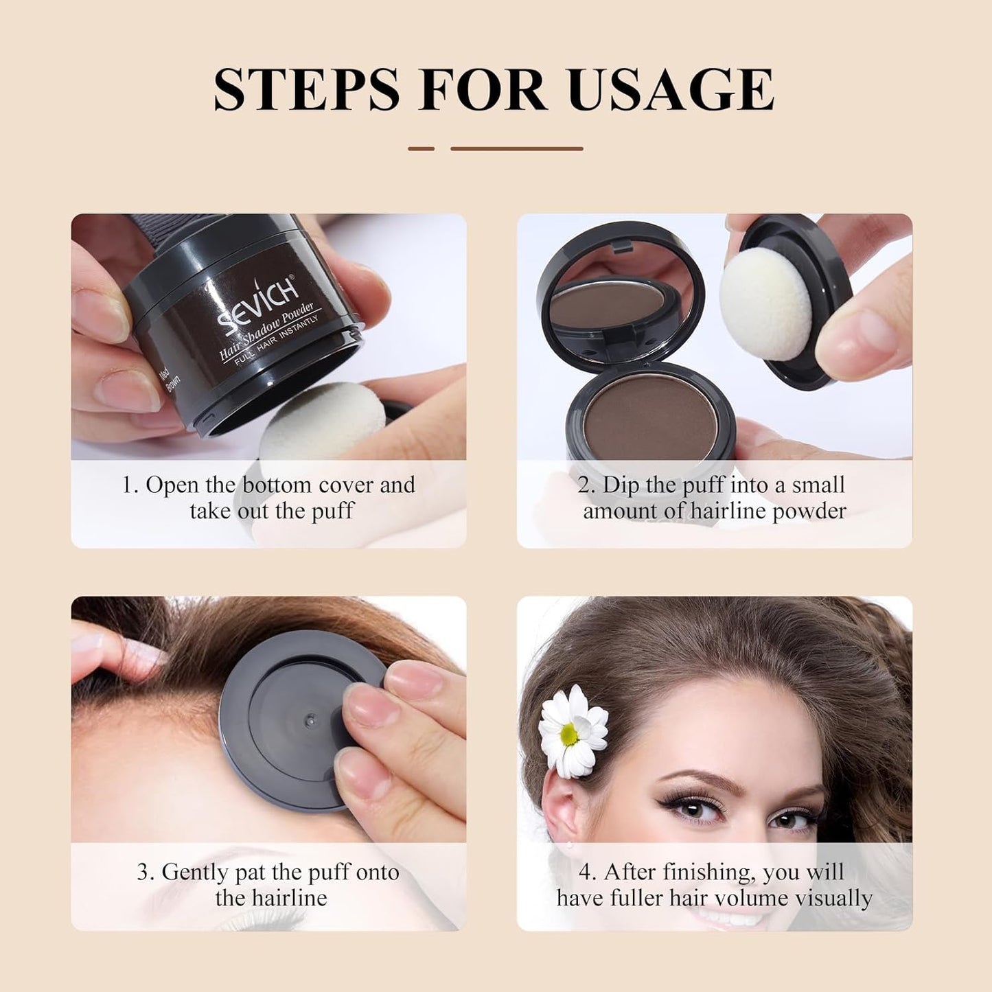 Sevich Hairline Powder，Instantly Conceals Hair Loss, Root Touch up Powder, Hair Shadow Toppers for Women & Men, Touch Up for Thinning Gray Hair, Windproof & Sweatproof, Medium Brown