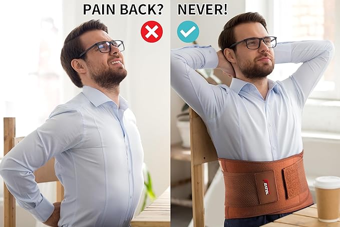 FEATOL Back Brace for Lower Back Pain, Breathable Back Support Belt for Women & Men with Lumbar Pad, Lumbar Support Belt for Heavy Lifting & Work, Scoliosis, Brown, 4XL (Circumference:63-68")