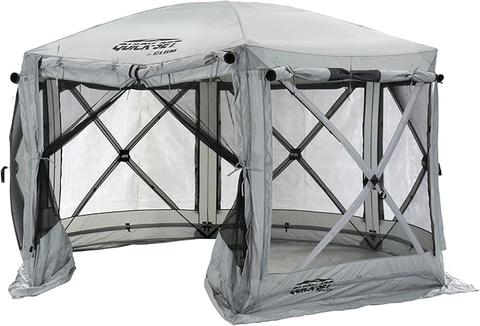 CLAM Pop Up Screen Tent, Outdoor Camping Gazebo Canopy, Pavilion, 12.5', Gray - Heavy-Duty Portable Screened Shelter with Netting for Beach, Patio, and Backyard