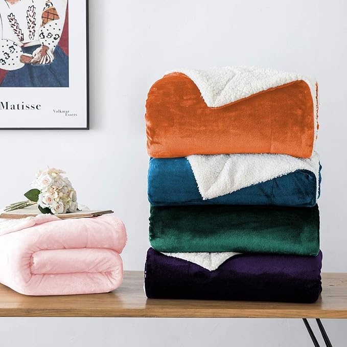 IR Imperial Rooms Rust Sherpa Fleece Throw Blanket for Bed - Wholesale Bulk Pack of 16 Sherpa Blankets - Soft Fluffy Throw Blankets for Hotels, Guest Bedroom, 50x60 Inches