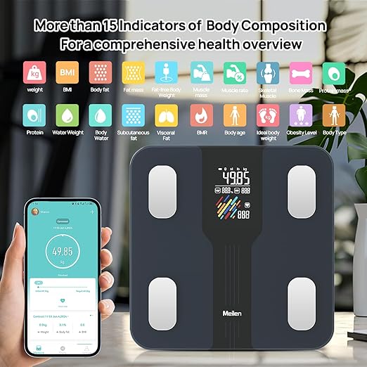 Scale for Body Weight,High Precision Digital Body Fat Analyzer, VA Large LED Smart Bathroom Scale, with BMI Heart Rate, 15 Body Composition, Sync Fitness App, Maximum Measuring Range 400lb
