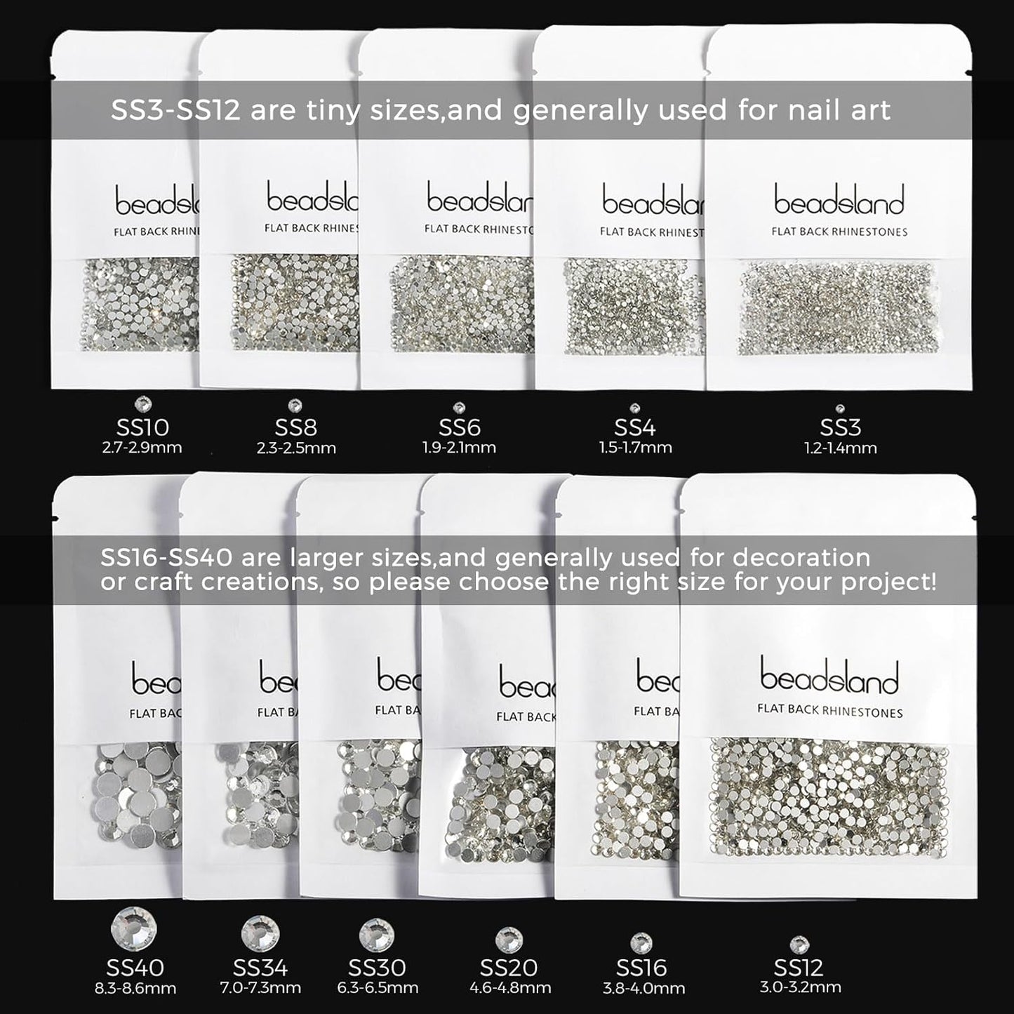 Beadsland 288pcs Flat Back Crystal Rhinestones Round Gems for Nail Art and Craft Glue Fix, Fuchsia,SS30,6.3-6.5mm